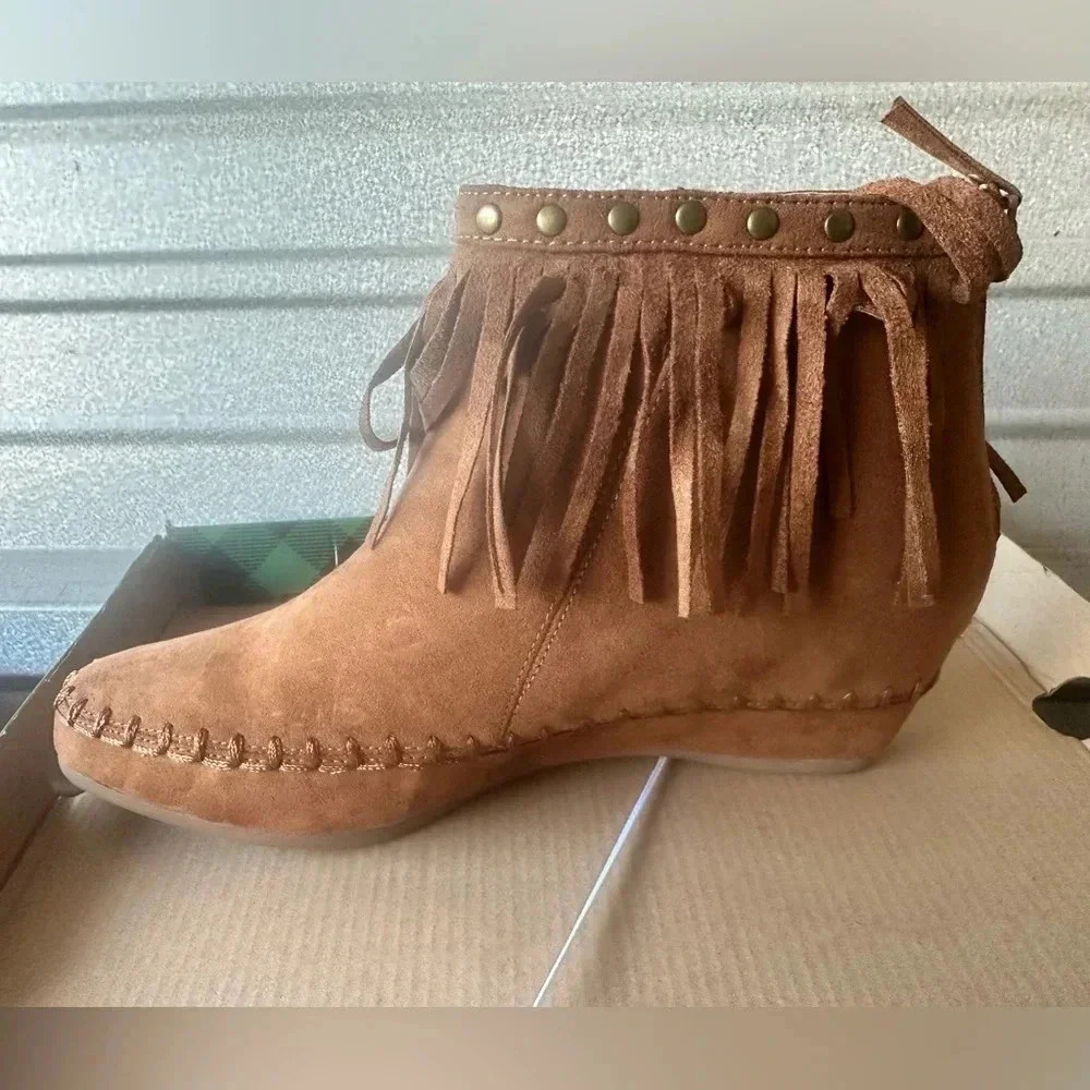 Arizona Jean Co. AZ TARLO Chestnut Fringe Ankle Booties Women's Size 8 Medium‎